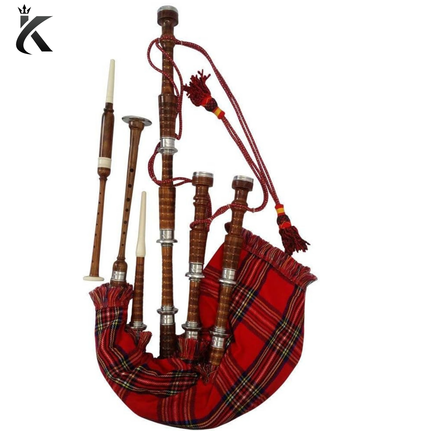 Scottish Bagpipe Rosewood Royal Stewart Tartan Natural Color - Let the Pipes Sing