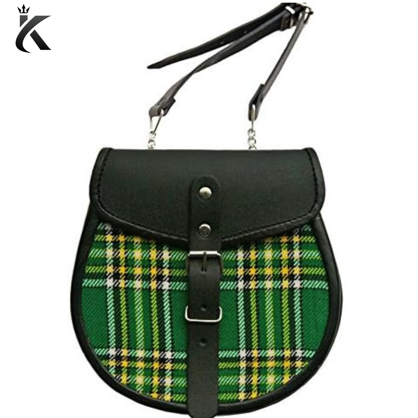 Scottish Green Plaid Leather Sporran - A Symbol of Scottish Heritage