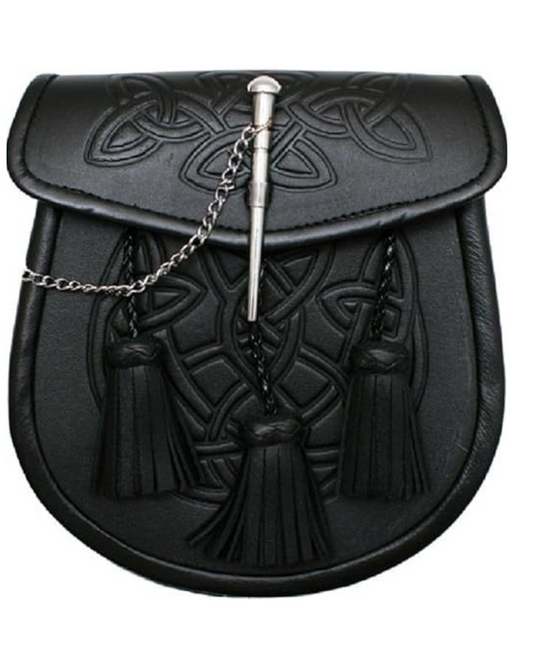 Mens Scottish Black Semi-Dress Sporran With Celtic Design Flap & Pin Lock - A Touch of Tradition