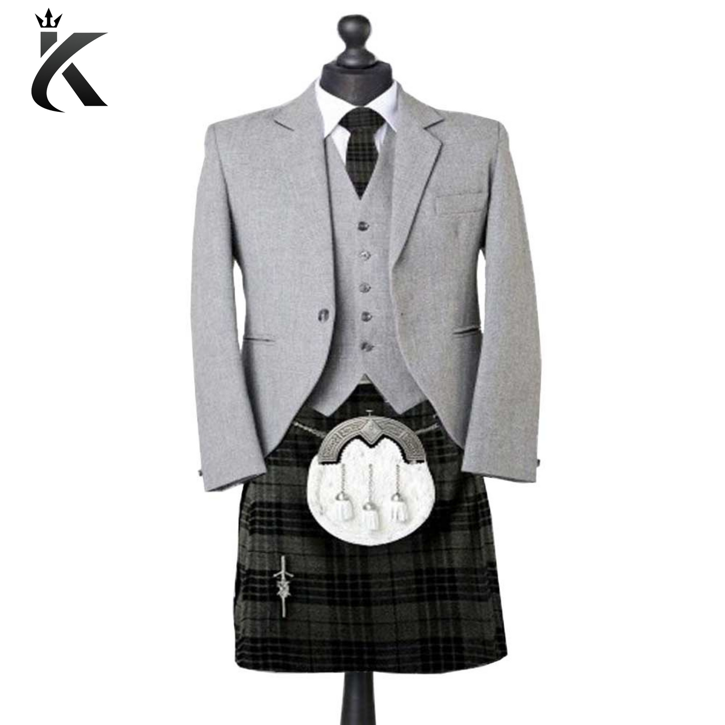 Argyle Tartan Jacket Kilt Outfit For Scottish Wedding - Modern Elegance