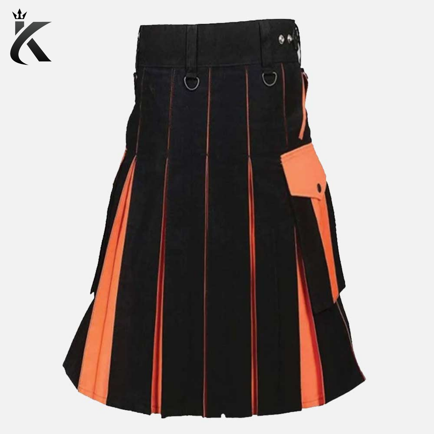 Premium Scottish Orange And Black Utility Hybrid Kilt -  A Colorful Celebration of Scottish Heritage