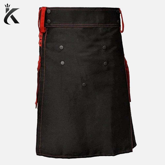 Premium Scottish Red and Black Utility Kilt For Sale - Redefining Highland Fashion