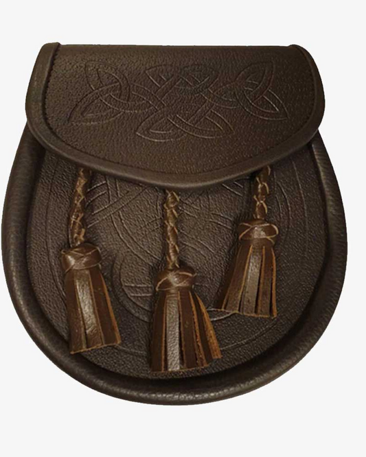 Scottish Celtic Knot Embossed Leather Kilt Sporran - A Statement Piece for the Discerning Gentleman