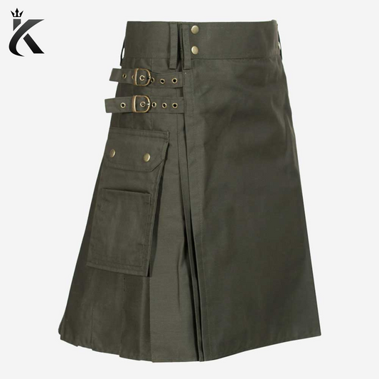 Custom Handmade Traditional Olive Utility Kilt - Extraordinary Style