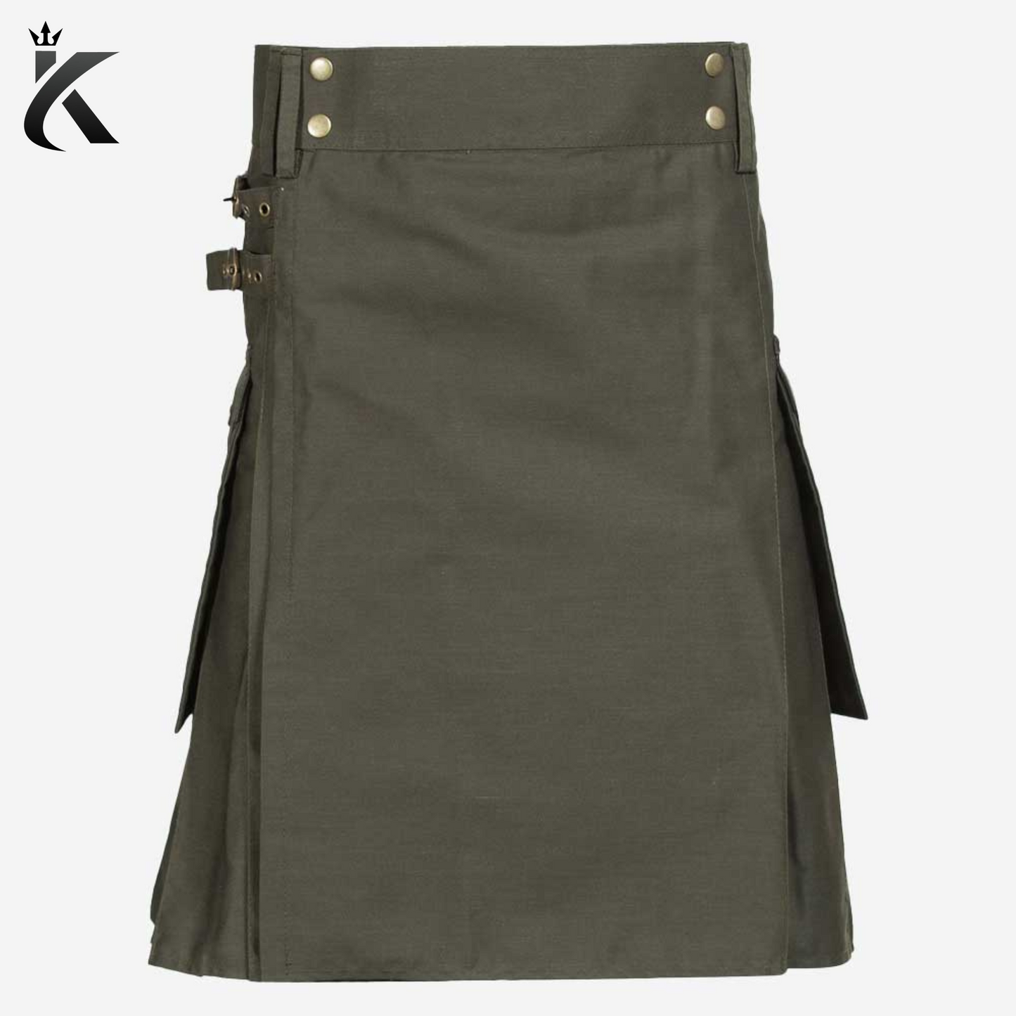 Custom Handmade Traditional Olive Utility Kilt - Extraordinary Style