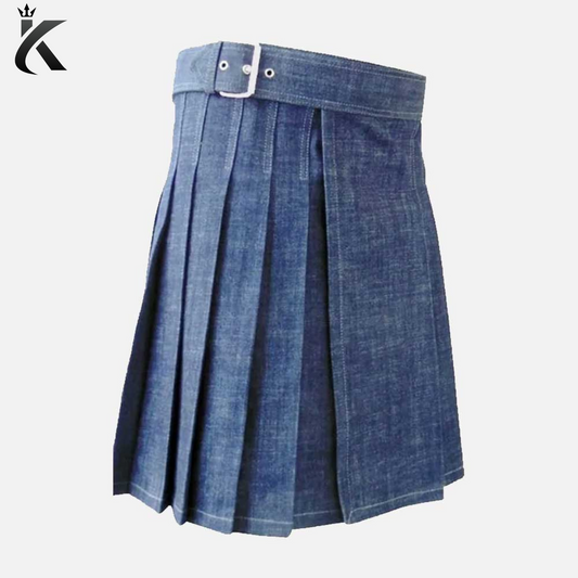 Premium Scottish Blue Denim Fashion Kilt For Men - All-Day Comfort