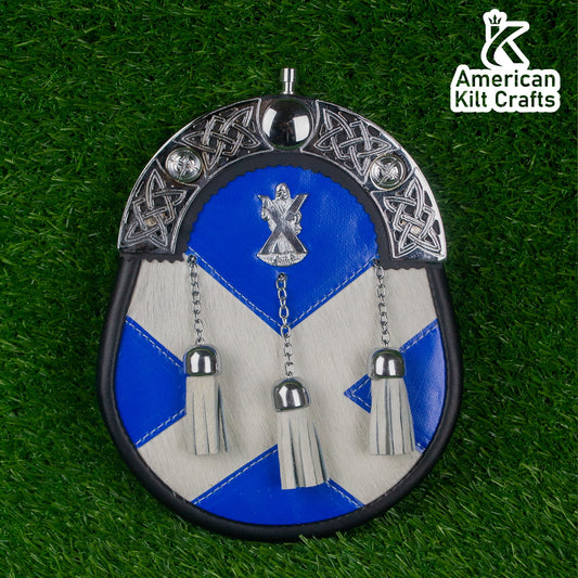 Scottish Saltire Leather Dress Sporran - Thistle Cantle | Kilt Accessory