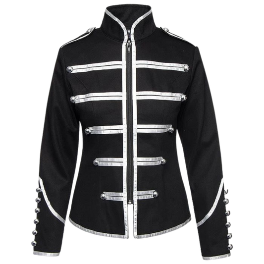 black-zip-up-military-drummer-parade-jacket-front-view.