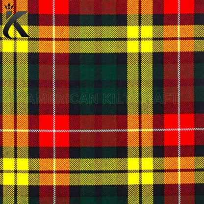 Traditional Buchanan Clan Tartan featuring a colorful Scottish plaid pattern with yellow, green, red, and blue stripes, ideal for Scottish kilts, Highland dress, and Celtic heritage clothing.