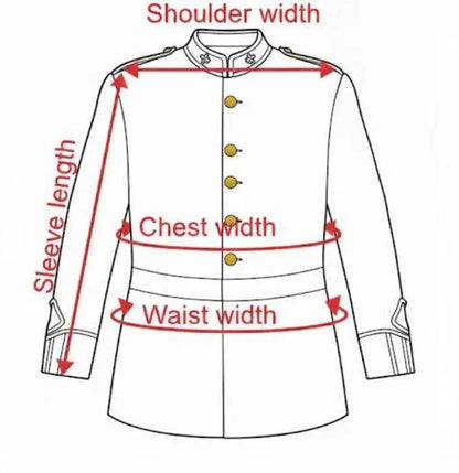 Burgundy velvet king cape robe size guide showing how to measure height, chest, shoulder width, and desired robe length for the best fit.