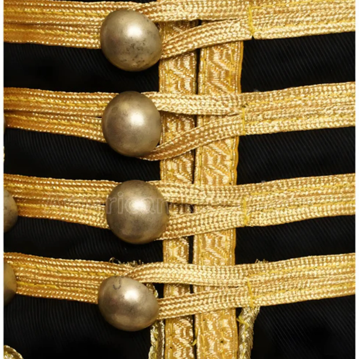 Close Up Of military drummer jacket with marching band style, decorative details,