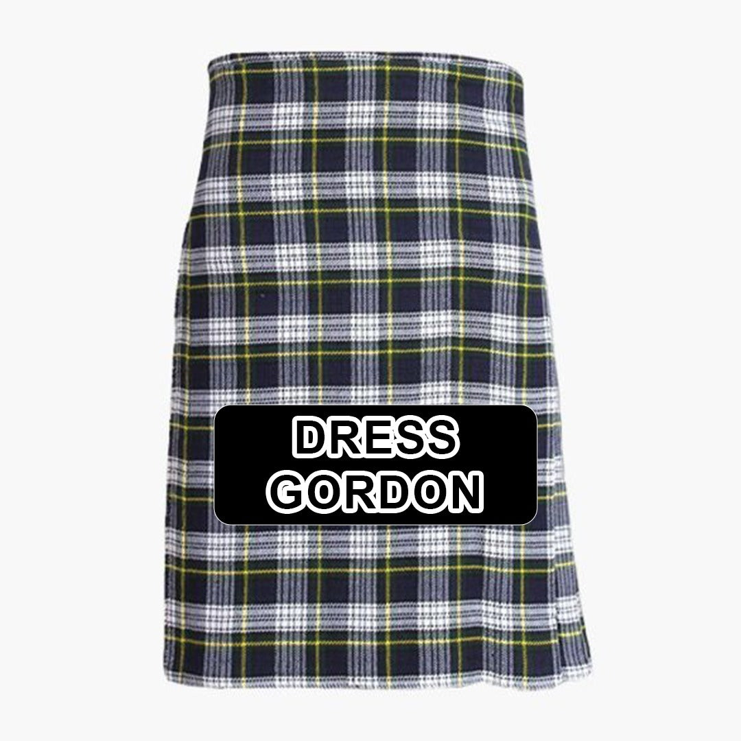 Handmade Dress Gordon tartan kilt with traditional Scottish plaid pattern and classic pleated Highland design.