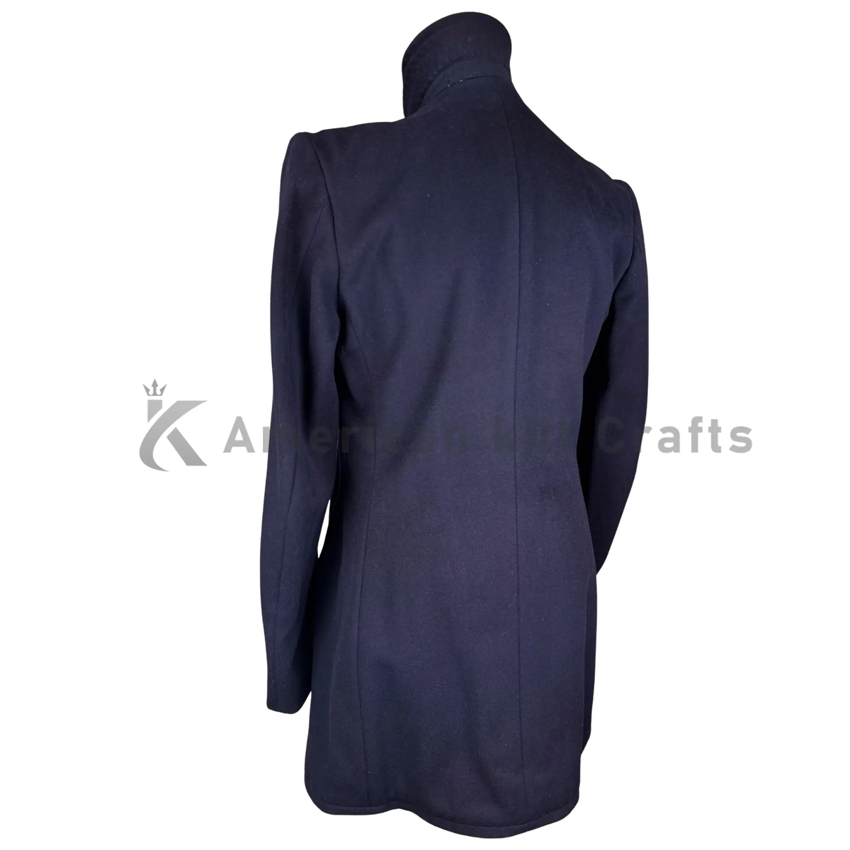 Back view of a German naval heavy wool peacoat showing the clean tailored back, structured shoulders and classic vintage military silhouette.