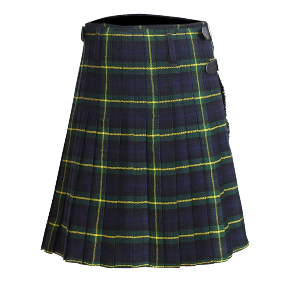 Handmade Gordon Modern tartan kilt front view in 16oz heavyweight fabric, showing the traditional Scottish apron front and classic tartan pattern.