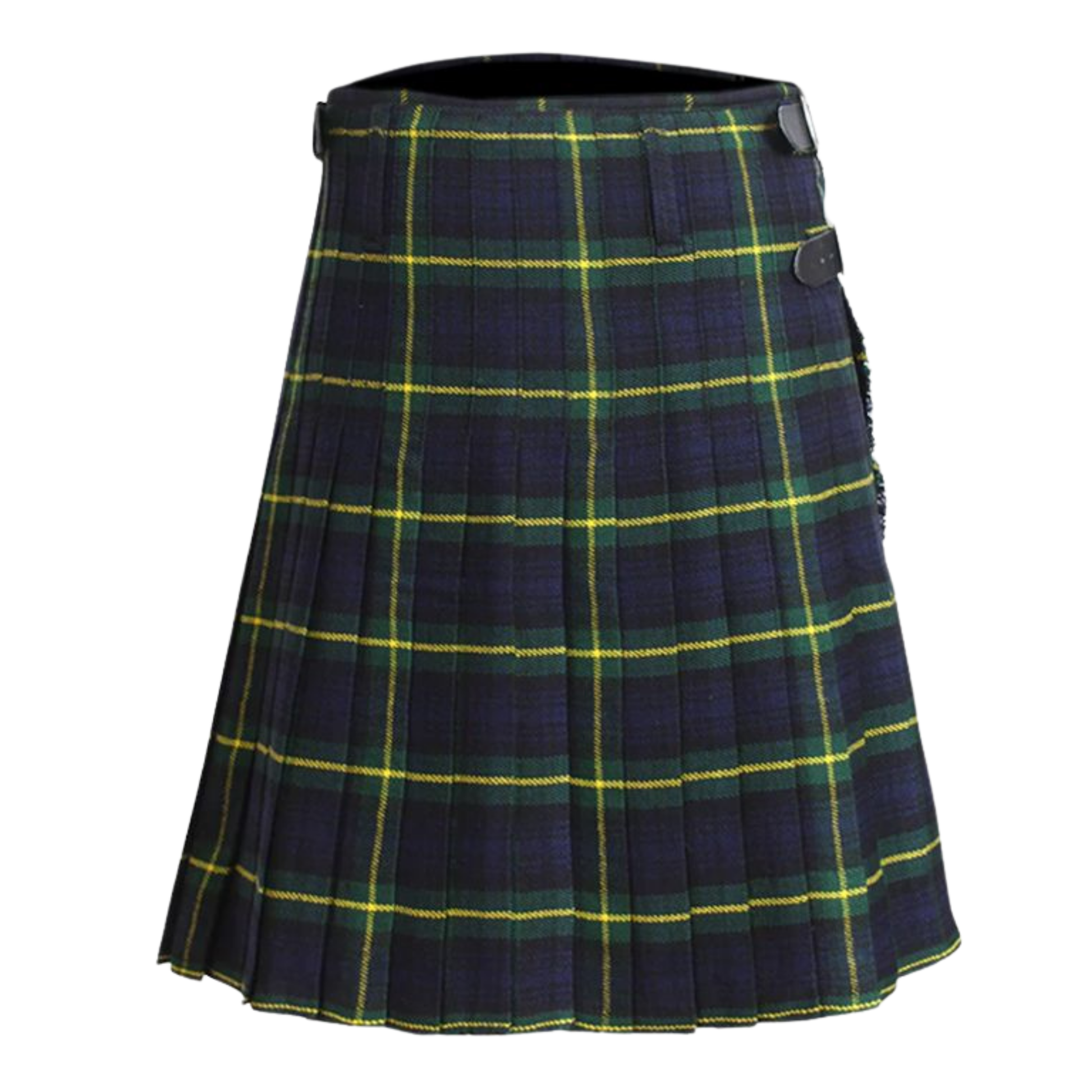 Handmade Gordon Modern tartan kilt front view in 16oz heavyweight fabric, showing the traditional Scottish apron front and classic tartan pattern.