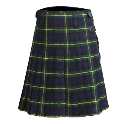 Handmade Gordon Modern tartan kilt front view in 16oz heavyweight fabric, showing the traditional Scottish apron front and classic tartan pattern.
