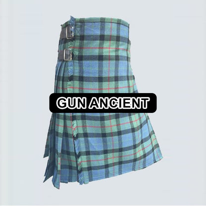 Handmade Gun Ancient tartan kilt with traditional Scottish plaid pattern and classic pleated design.