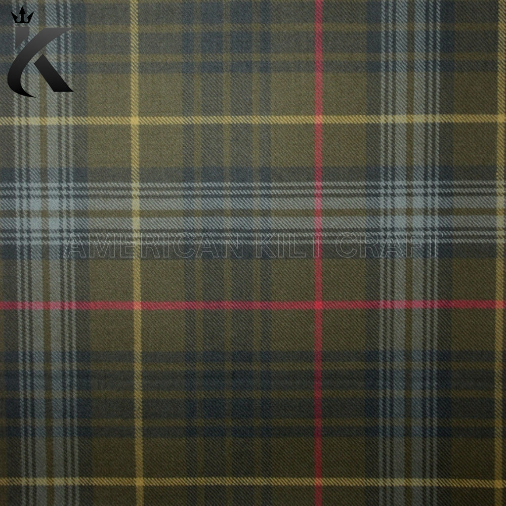 Traditional Hunting Stewart Tartan featuring a classic Scottish plaid pattern with green, navy blue, black, and contrasting stripes, ideal for Scottish kilts, Highland dress, and Celtic heritage clothing.