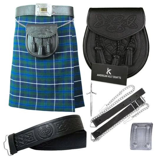 Blue Douglas Scottish Traditional 5 Yard Tartan Value Kilt Set