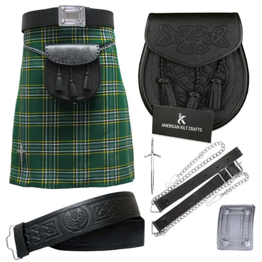 Irish Green Scottish Traditional 8 Yard Tartan Value Kilt Set