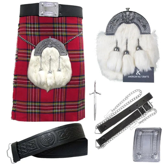 Royal Stewart Red Scottish Traditional 8 Yard Tartan Value Kilt Set