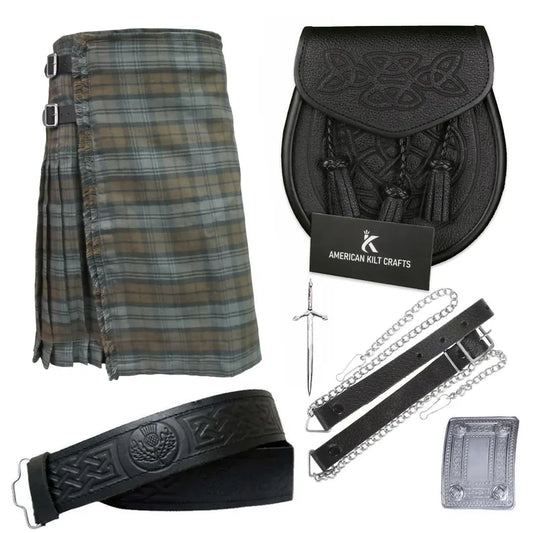 Black Watch Weathered Scottish Traditional 8 Yard Tartan Value Kilt Set