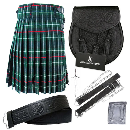 Mackenzie Green Scottish Traditional 8 Yard Tartan Value Kilt Set