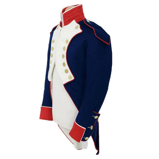 Men’s Navy Wool Napoleon Military Jacket front & side view single breasted officer coat