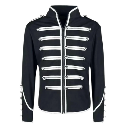 Men’s stylish military parade jacket front view featuring a structured military-inspired design and formal ceremonial styling.