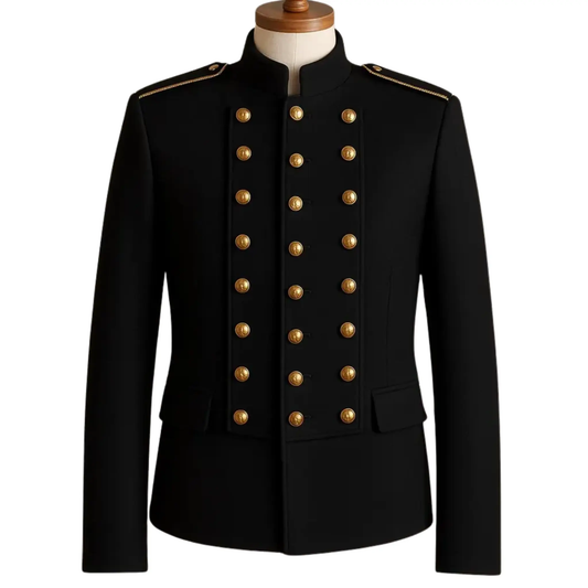 Men's Black Gothic Parade Wool Military Double-Breasted Uniform 