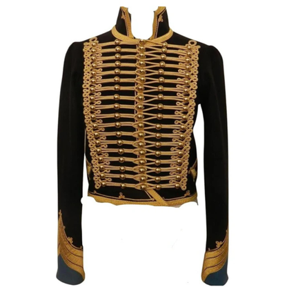 Men’s black Hussar Dolman Pelisse jacket front view featuring gold braided detailing, Imperial military styling, and vintage cavalry-inspired design.