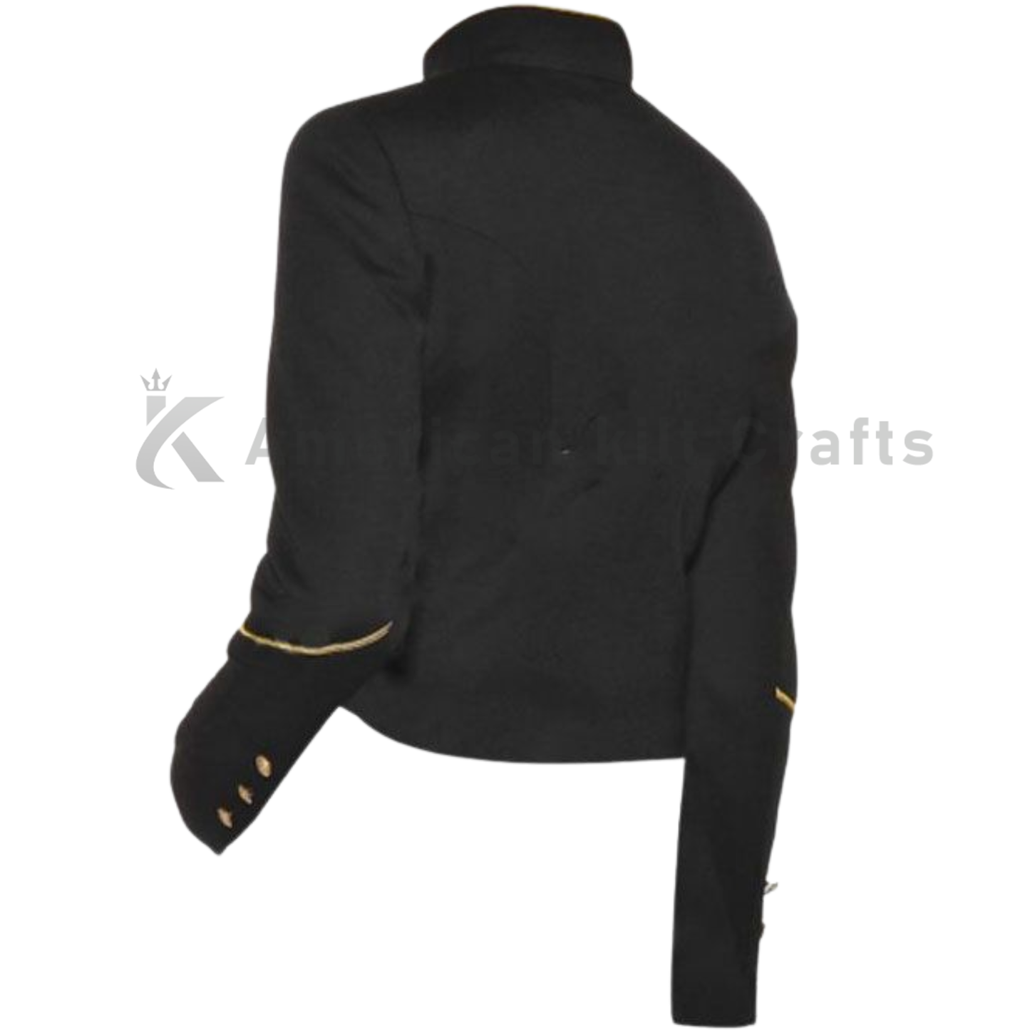 Back view of the men’s black military wool jacket with a fitted silhouette and premium structured design.