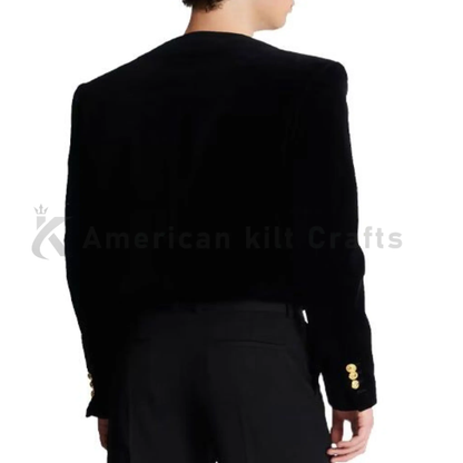 Back view of men’s Brandenburg military jacket showing the clean tailored silhouette and historical military-inspired design.