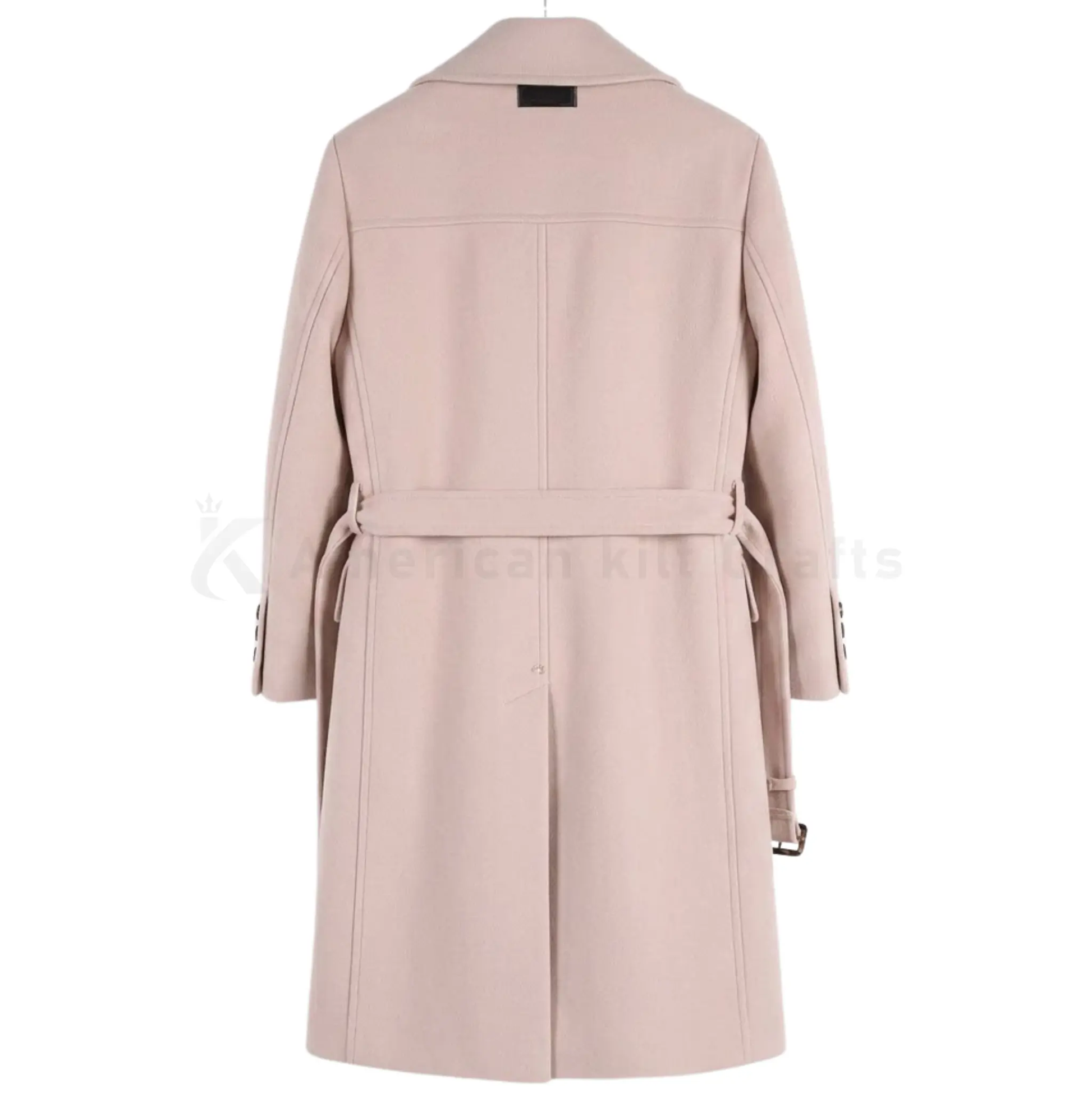 Full-length back view men’s long wool winter overcoat classic formal design