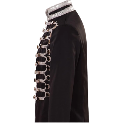 Side view of men’s drummer parade jacket showing the tailored silhouette, military-inspired cut, and decorative detailing.