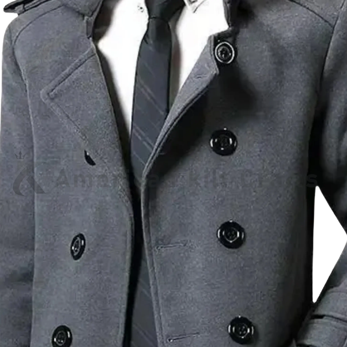 Close-Up of Grey Wool Blend Fabric – Men’s Winter Overcoat Texture Detail