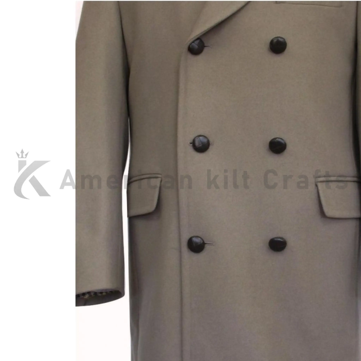 Close-up of men’s heavy wool military overcoat.