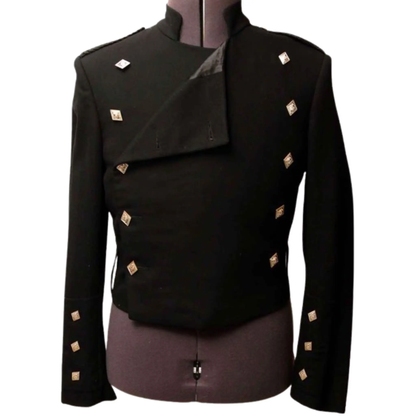 Men’s Montrose doublet wool jacket front view featuring traditional Scottish formal styling, structured tailoring and Prince Charlie inspired details.