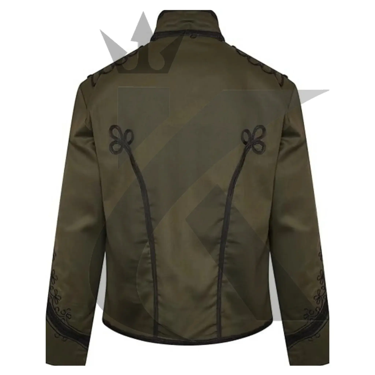 Back view of men’s Napoleon military jacket showing the tailored silhouette, embroidered detailing, and gothic steampunk design.