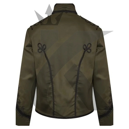 Back view of men’s Napoleon military jacket showing the tailored silhouette, embroidered detailing, and gothic steampunk design.