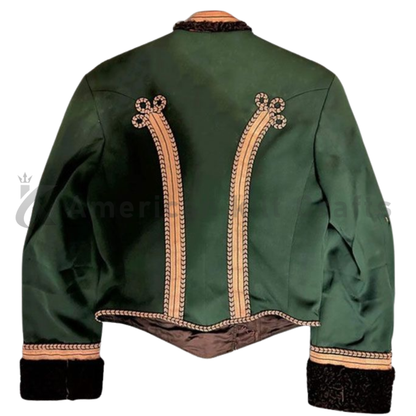 Back view of men’s Prussian officer pelisse lieutenant Hussar military uniform jacket.