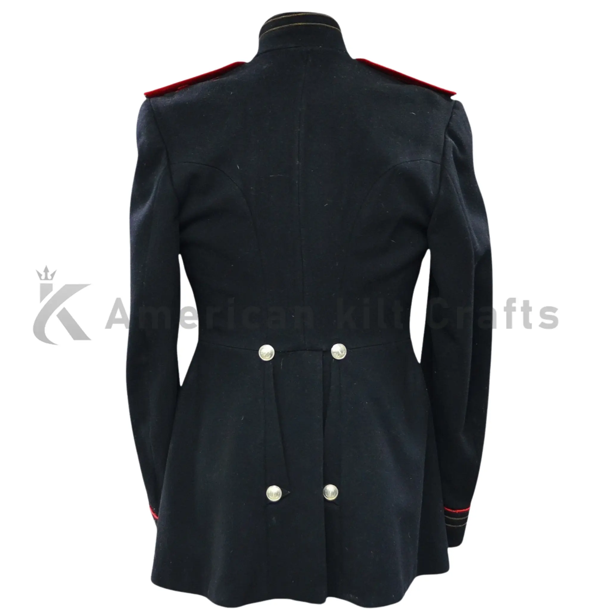 Back view of men’s Russian Royal Guard jacket showing structured shoulders, tailored military construction and historical ceremonial styling.