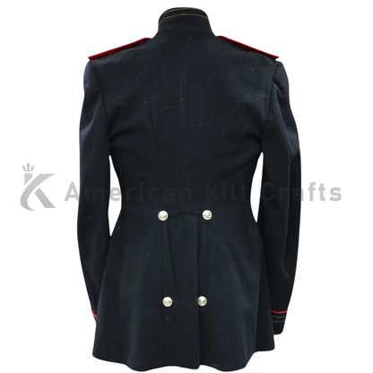Back view of men’s Russian Royal Guard jacket showing structured shoulders, tailored military construction and historical ceremonial styling.