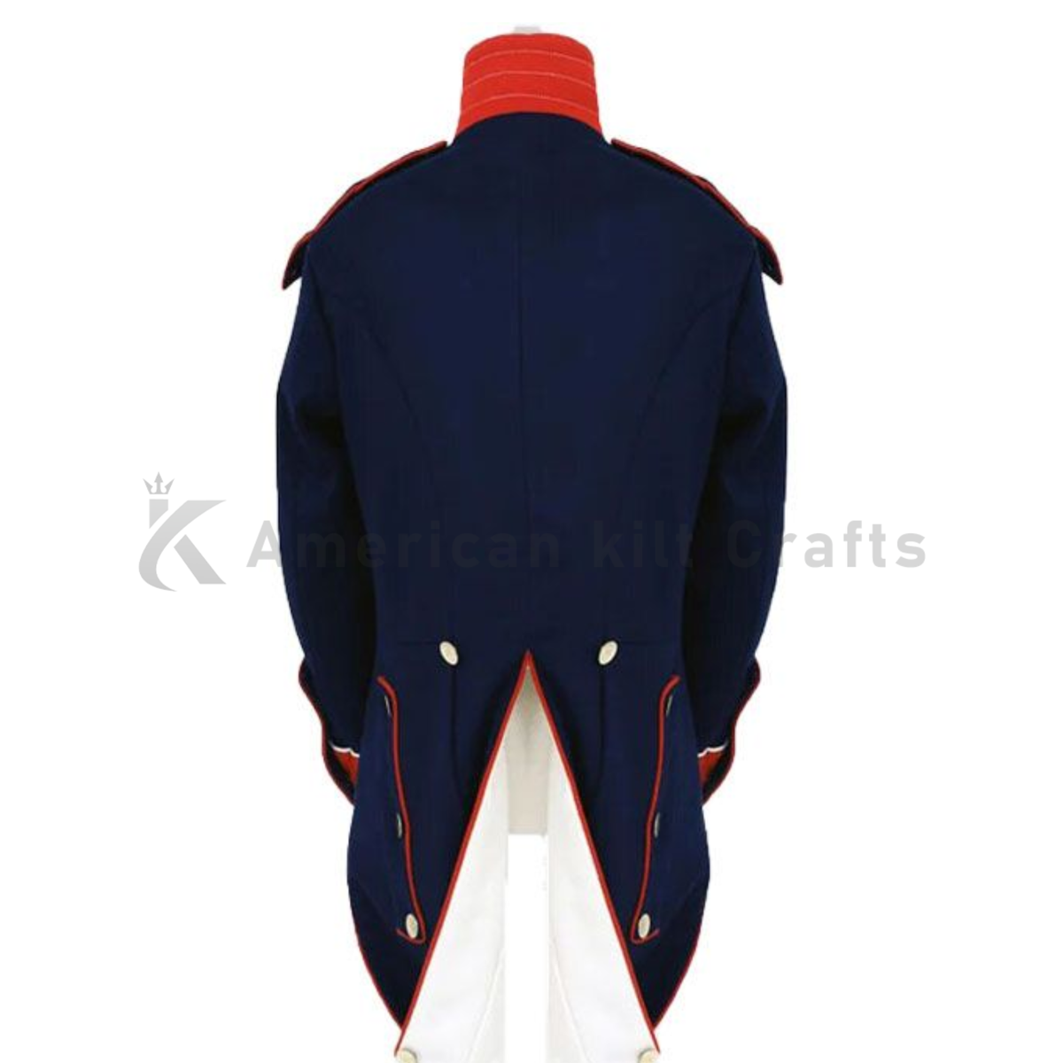 Back view men’s navy wool military jacket Napoleon Civil War officer coat d