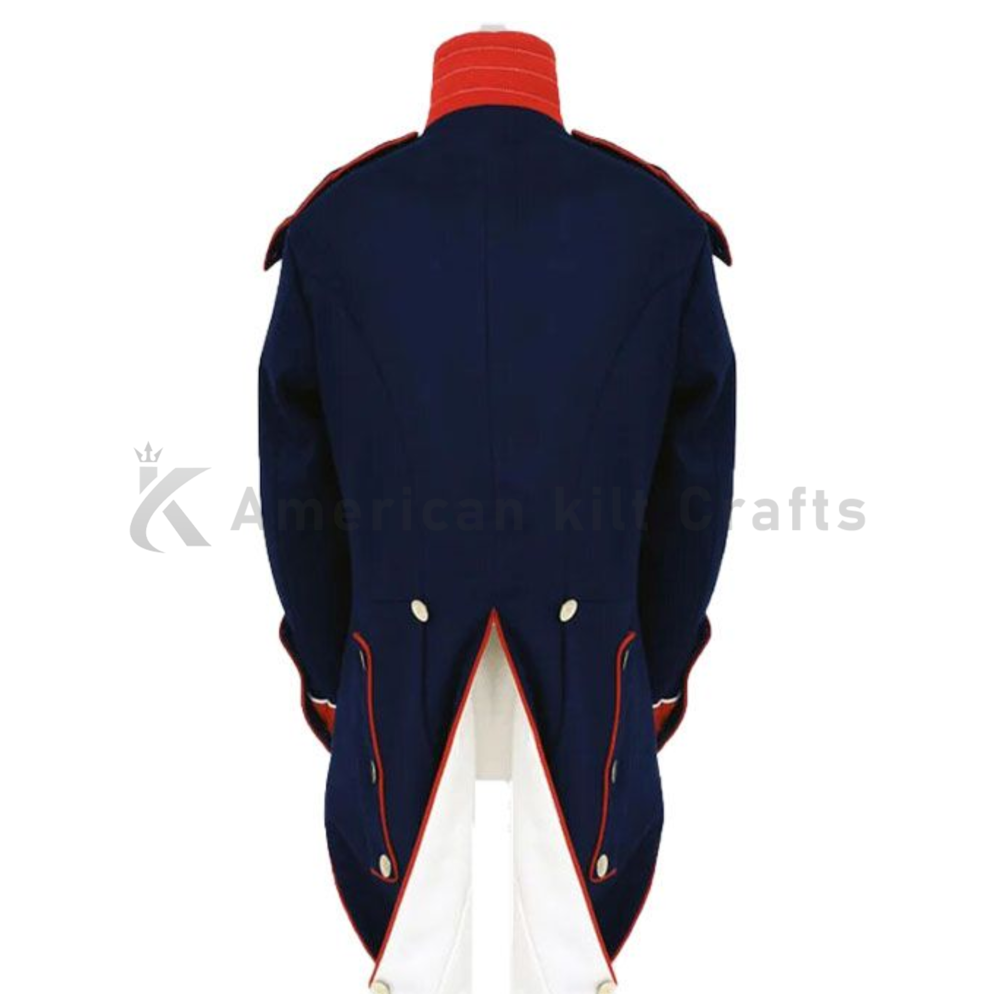 Back view men’s navy wool military jacket Napoleon Civil War officer coat d
