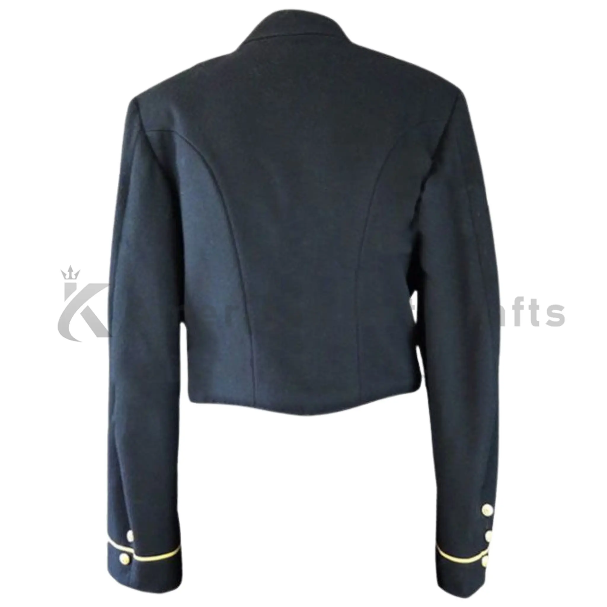 Back view of a men's US Navy vintage 1960s naval jacket showing the clean tailored back, structured shoulders and classic military uniform silhouette.