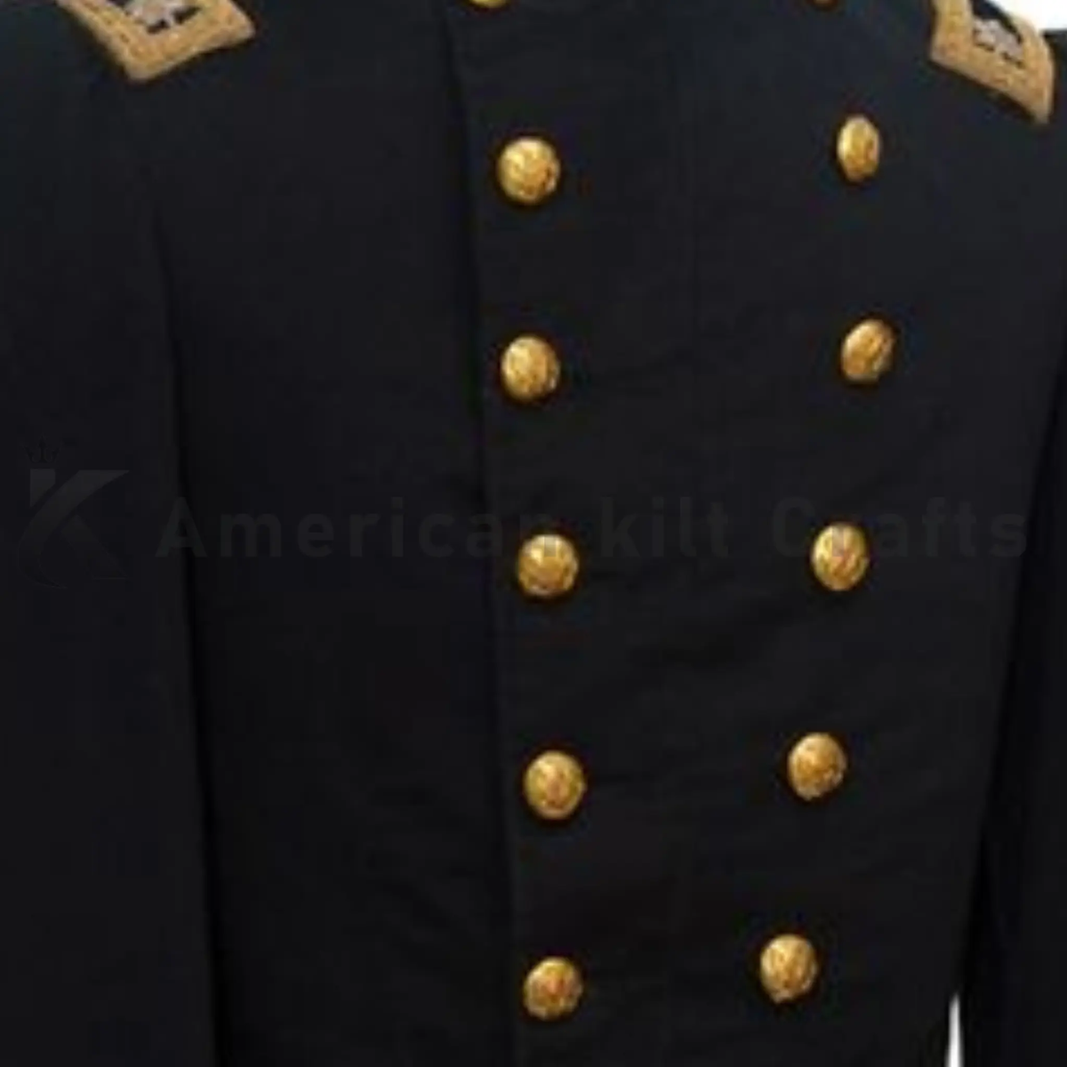 Men's Victorian military frock coat size guide showing how to measure chest, waist, shoulders, sleeves and coat length for the best fit.