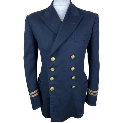 Front view of a men's vintage naval blazer coat featuring a bespoke double-breasted wool design, structured tailoring and classic maritime-inspired styling.
