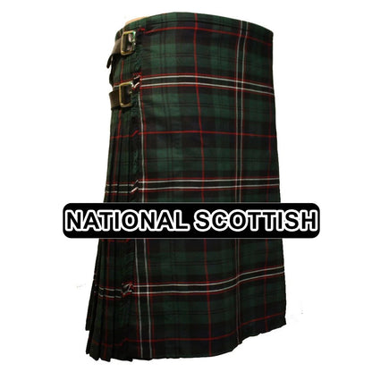 Handmade National Scottish tartan kilt with traditional plaid pattern and classic pleated Highland design.