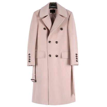 Men’s long wool winter coat front view bespoke tailored business overcoat